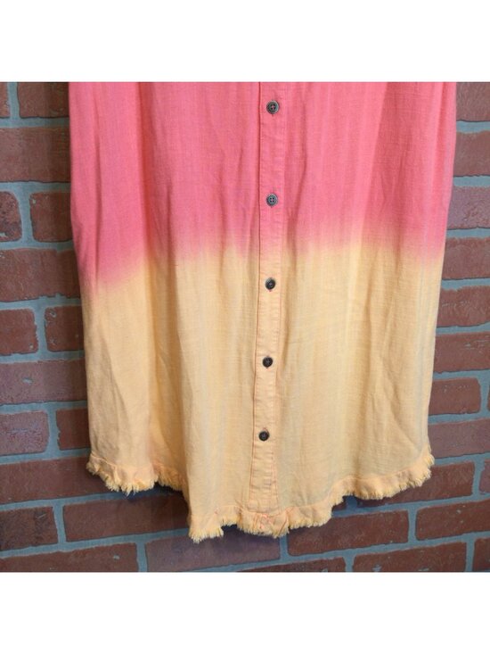 Umgee USA Womens Linen Blend Ombre Button Up Shirt Dress Frayed Hem Size L Boho - Picture 5 of 9